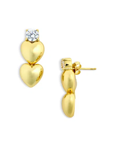 Argento Vivo Double Heart Cubic Zirconia Earrings In 18k Gold Plated Sterling Silver