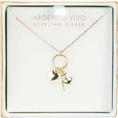 Argento Vivo Faith Hope Charity Charm Necklace In Transparent