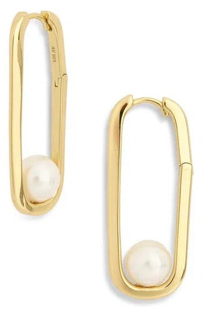 Argento Vivo Faux Inner Pearl Huggie Hoop Earrings In Gold