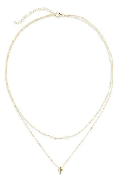 Argento Vivo Faux Pearl & Cross Double Strand Chain Necklace In Gold