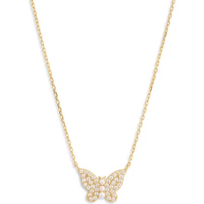 Argento Vivo Faux Pearl & Pavé Butterfly Pendant Necklace In Gold
