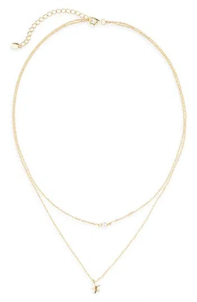 Argento Vivo Faux Pearl & Star Double Strand Chain Necklace In Gold