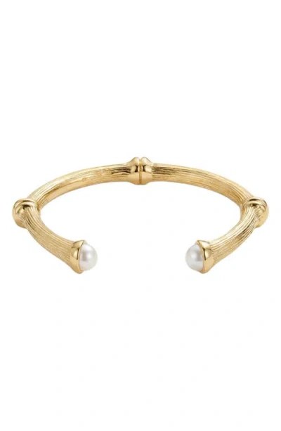 Argento Vivo Faux Pearl Bamboo Cuff Bracelet In Gold