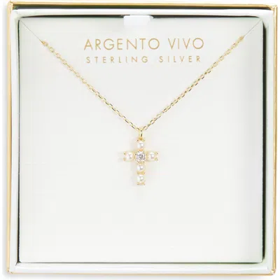 Argento Vivo Faux Pearl Beaded Cross Pendant Necklace In Gold