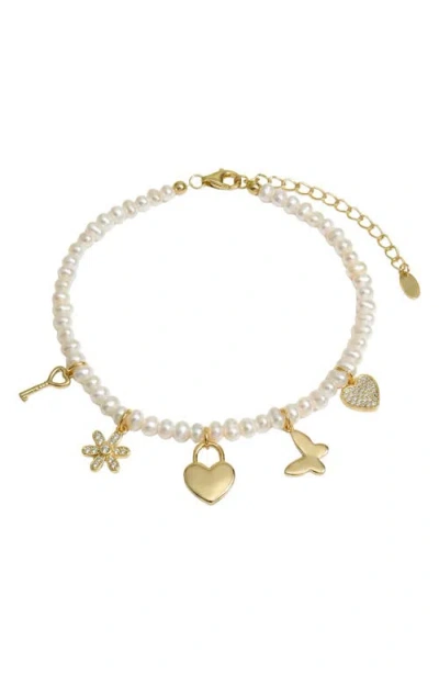 Argento Vivo Faux Pearl Charm Bracelet In Gold