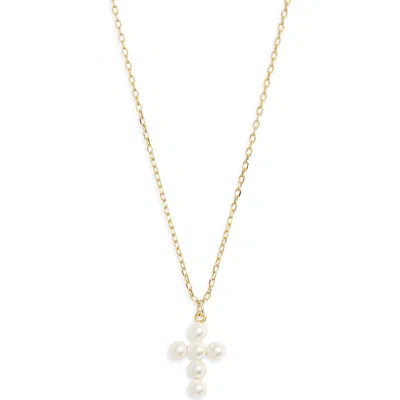 Argento Vivo Faux Pearl Cross Pendant Necklace In Gold