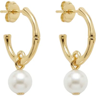 Argento Vivo Faux Pearl Drop Hoop Earrings In Gold