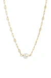 Argento Vivo Faux Pearl Oval Link Chain Necklace