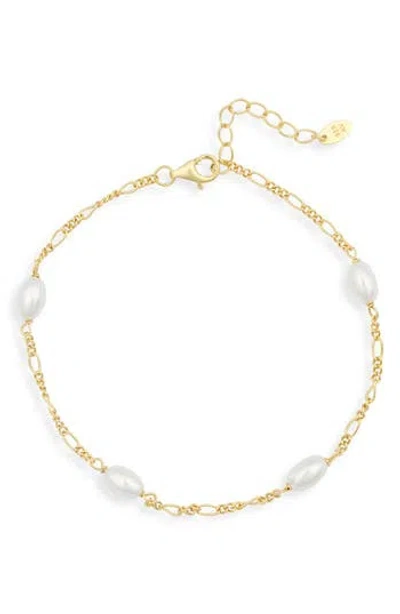 Argento Vivo Faux Pearl Station Figaro Chain Bracelet