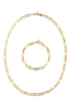 Argento Vivo Figaro Chain Necklace & Bracelet Set In Brown