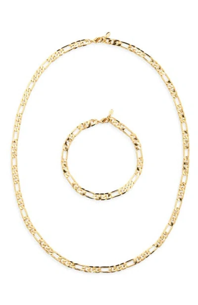Argento Vivo Figaro Chain Necklace & Bracelet Set In Brown