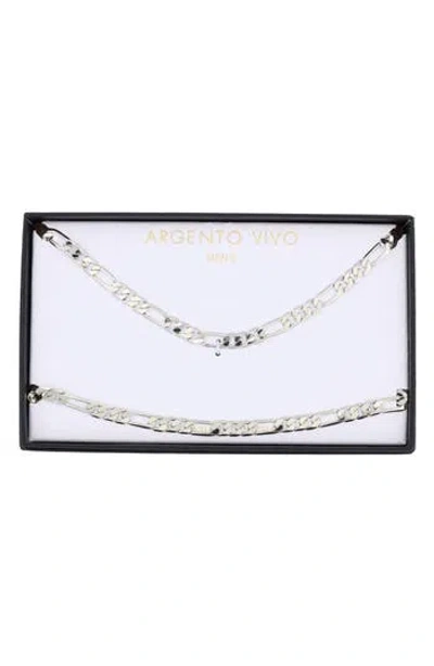 Argento Vivo Figaro Chain Necklace & Bracelet Set In Metallic