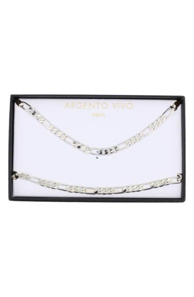 Argento Vivo Figaro Chain Necklace & Bracelet Set In White