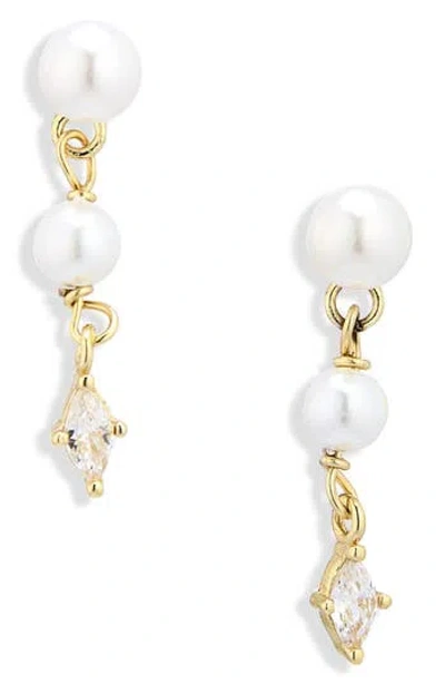 Argento Vivo Freshwater Pearl & Cubic Zirconia Linear Drop Earrings In Gold