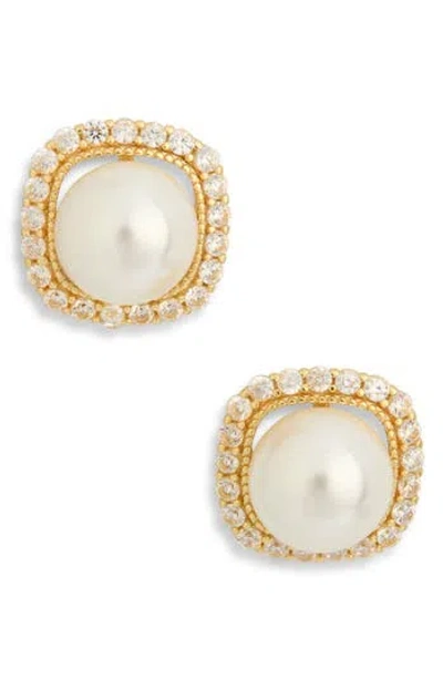 Argento Vivo Freshwater Pearl & Cubic Zirconia Stud Earrings In Gold