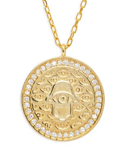 Argento Vivo G Hamsa Pave Evil Eye Pendant Necklace In 14k Gold Plated Sterling Silver, 16-18