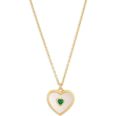 Argento Vivo Green Cz Heart Pendant Necklace In Gold
