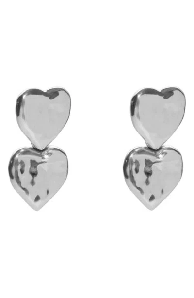 Argento Vivo Hammered Double Heart Drop Earrings