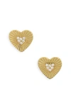 Argento Vivo Heart Cubic Zirconia Sunburst Stud Earrings