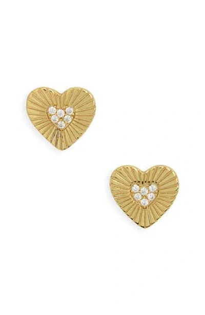 Argento Vivo Heart Cubic Zirconia Sunburst Stud Earrings In Gold