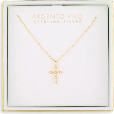 Argento Vivo Imitation Pearl And Cubic Zirconia Cross Pendant Necklace In Gold
