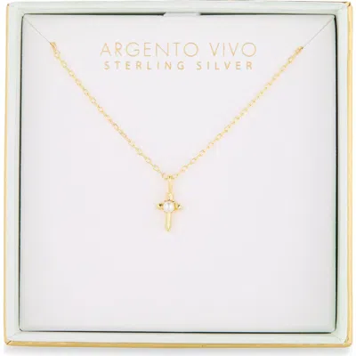 Argento Vivo Imitation Pearl Center Cross Necklace In Gold