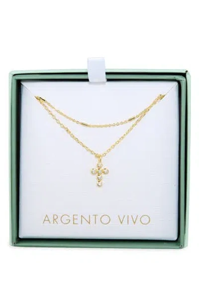 Argento Vivo Layered Mini Cross Pendant Necklace In Gray