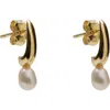 Argento Vivo Liquid Drop Faux Pearl Hoop Earrings In Gold