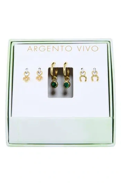 Argento Vivo Luck Hoop Earrings & Assorted Charms 4-piece Set In Gold