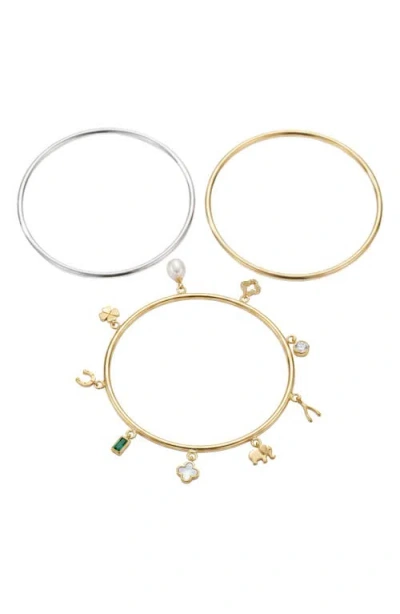 Argento Vivo Luck Set Of 3 Bangle Bracelets In Gold