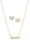 Argento Vivo Mama Pendant Necklace & Mother-of-pearl Butterfly Stud Earrings Set