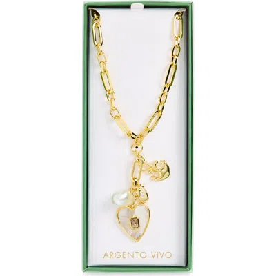 Argento Vivo Mother Of Pearl Chunky Charm Necklace In Gold