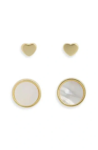 Argento Vivo Mother-of-pearl Coin & Heart Stud Earrings In Gold