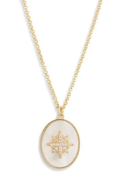Argento Vivo Mother Of Pearl Cz Star Pendant Necklace In Gold