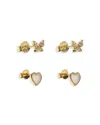 Argento Vivo Mother Of Pearl Heart And Cubic Zirconia Butterfly Stud 18k Gold Plated Sterling Silver Earring Set In Gold