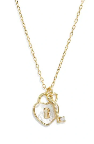 Argento Vivo Mother-of-pearl Heart Lock & Key Charm Necklace