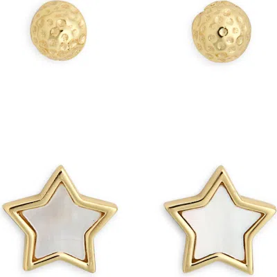 Argento Vivo Mother-of-pearl Star & Solid Stud Earrings In Gold