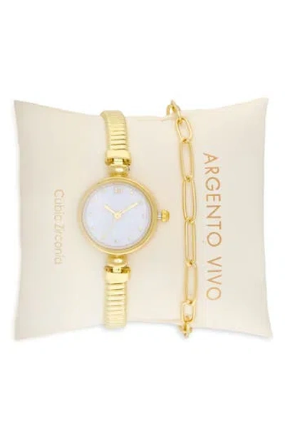 Argento Vivo Mother-of-pearl Bracelet Watch & Chain Bracelet Set In Gold