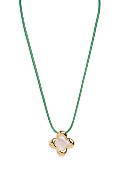 Argento Vivo Mother-of-pearl Clover Cord Necklace In Green