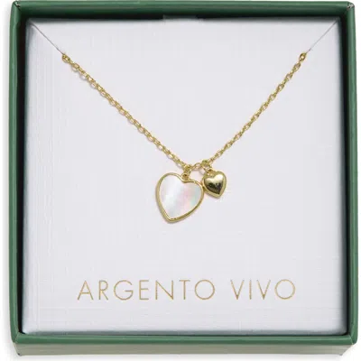 Argento Vivo Mother-of-pearl Duo Heart Pendant Necklace In Gold