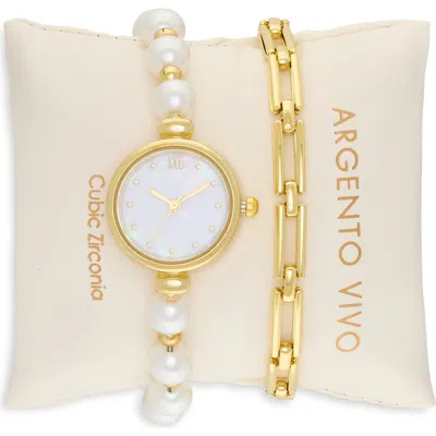Argento Vivo Mother-of-pearl Watch & Chain Bracelet Set In Gold