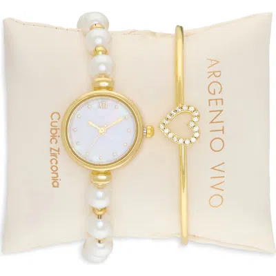 Argento Vivo Mother-of-pearl Watch & Heart Bangle Bracelet Set In Gold