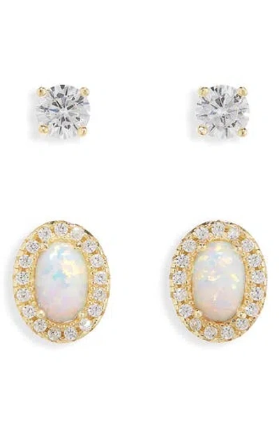 Argento Vivo Opal & Cz Stud Earrings Set In Gold