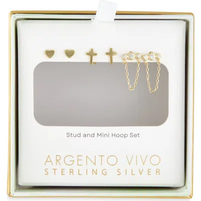 Argento Vivo Pack Of 3 Assorted Studs & Crystal Chain Drop Earrings Set In Pink