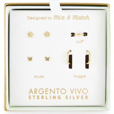 Argento Vivo Pack Of Four Butterfly Assorted Stud, Cuff & Hoop Earrings In Purple