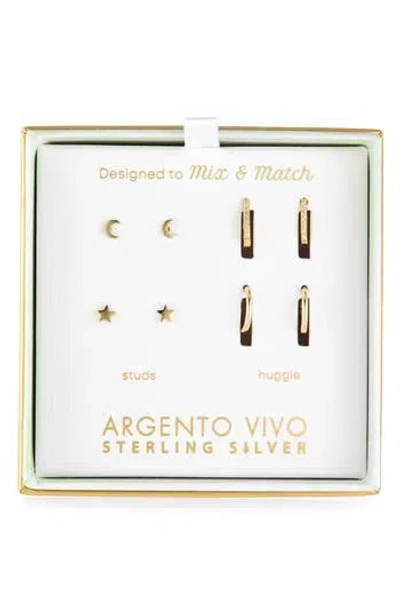 Argento Vivo Pack Of Four Celestial Assorted Stud & Hoop Earrings In Pattern