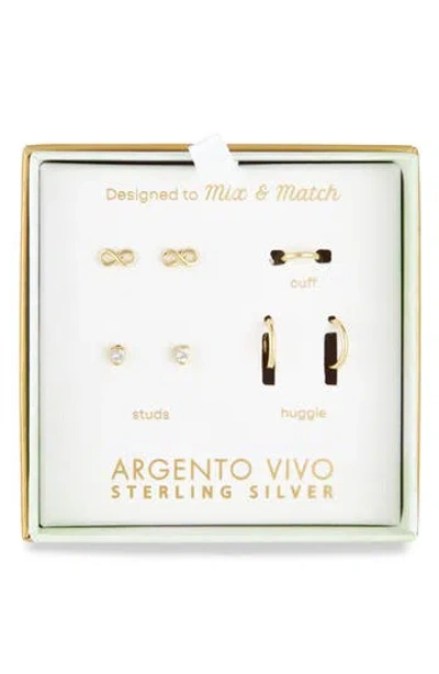 Argento Vivo Pack Of Four Heart Assorted Stud, Cuff & Hoop Earrings In Neutral