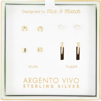 Argento Vivo Pack Of Four Luck Assorted Stud & Hoop Earrings In Green