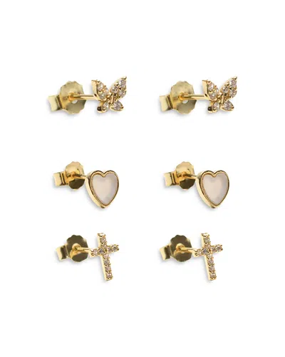 Argento Vivo Pave & Mother Of Pearl Stud Earrings, Set Of 3 In Gold