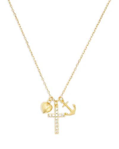 Argento Vivo Pave Cross, Heart & Anchor Multi Charm Pendant Necklace In 18k Gold Plated Sterling Silver, 16-18